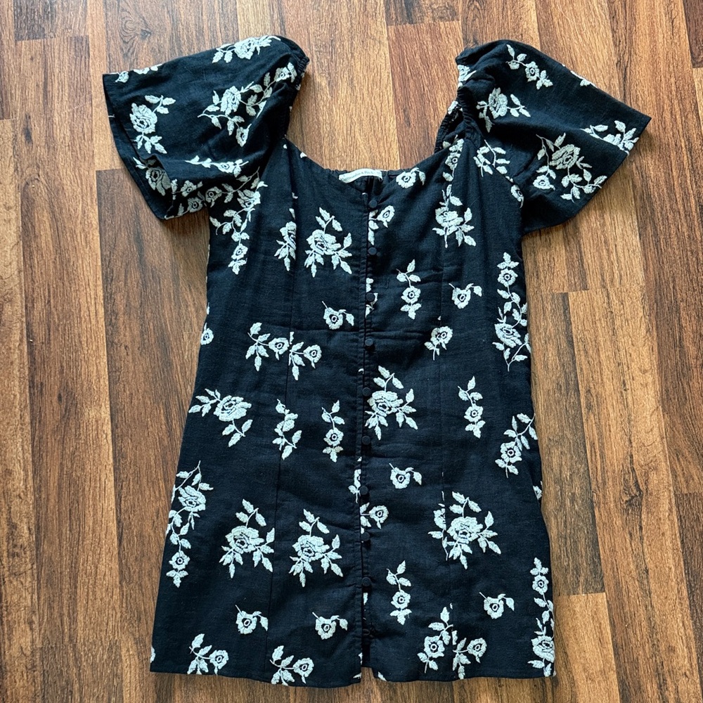 Abercrombie & Fitch Black Mini Dress with White Floral Embroidery
